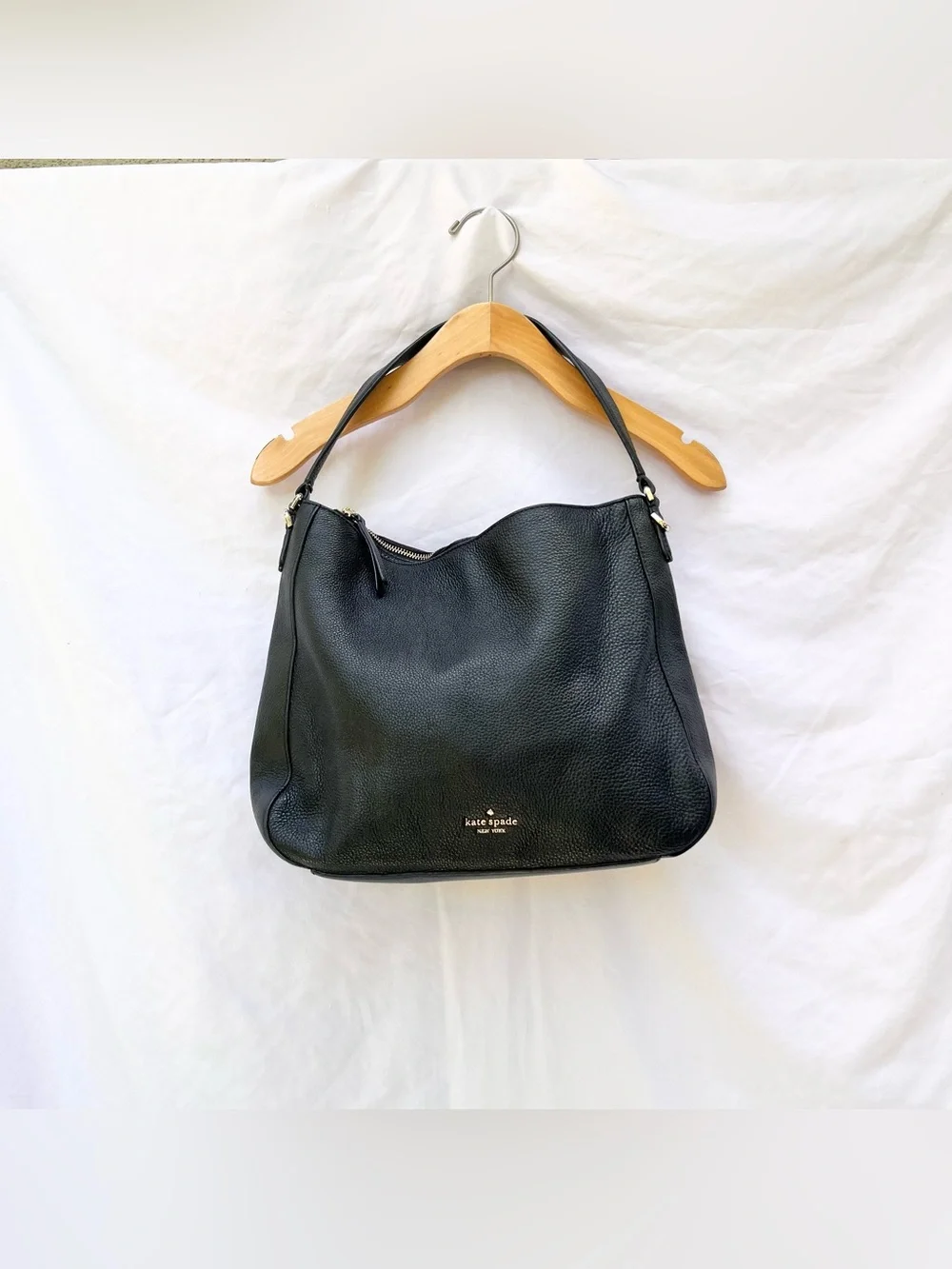 KATE SPADE | BLACK PEBBLED TEXTURED COW LEATHER HOBO SHOULDER BAG PURSE